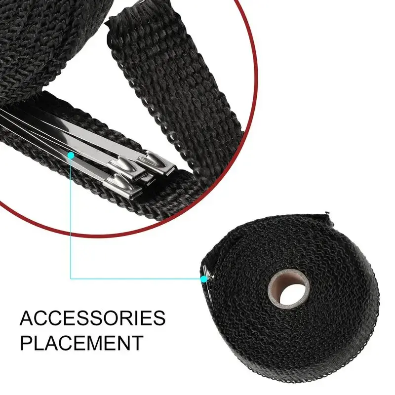 5M Roll Fiberglass Heat Shield Motorcycle Exhaust Thermal Tape  Exhaust Heat Wrap Roll Thermal Protection with Stainless Ties