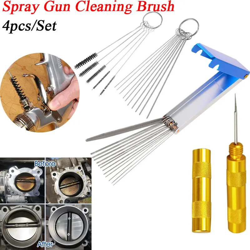 4pcs/Set Airbrush Cleaning Brush Auto Spray Gun Nozzle Cleaning Equipment Repair Tools Scrape Spray Needle & Brush Hand Tool