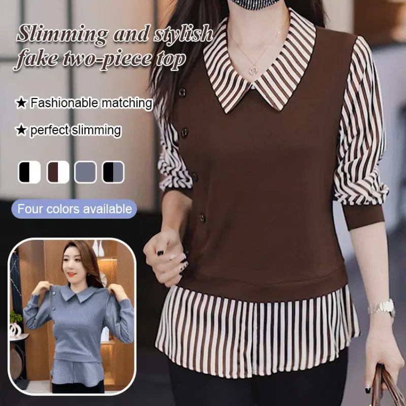 Women's small early fall thin fashion shirt fake two pieces top ageing beautiful shirt