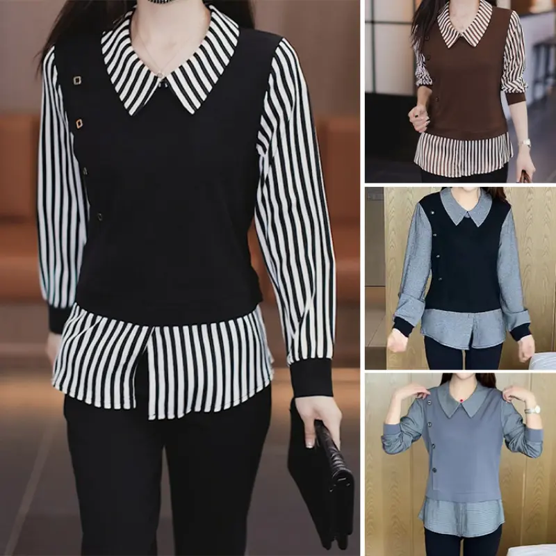 Women's small early fall thin fashion shirt fake two pieces top ageing beautiful shirt