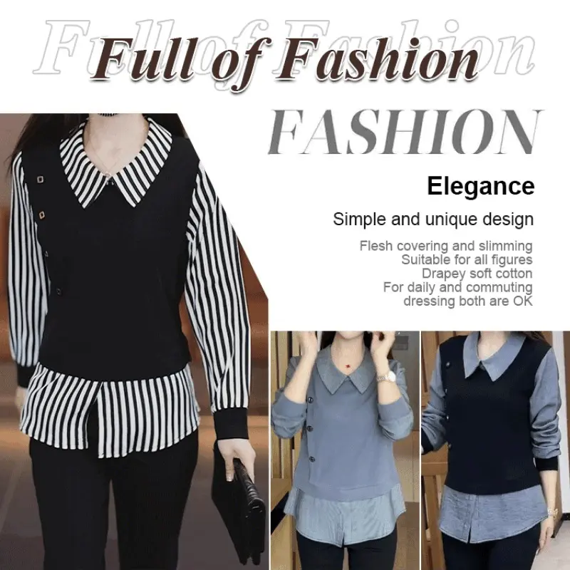 Women's small early fall thin fashion shirt fake two pieces top ageing beautiful shirt