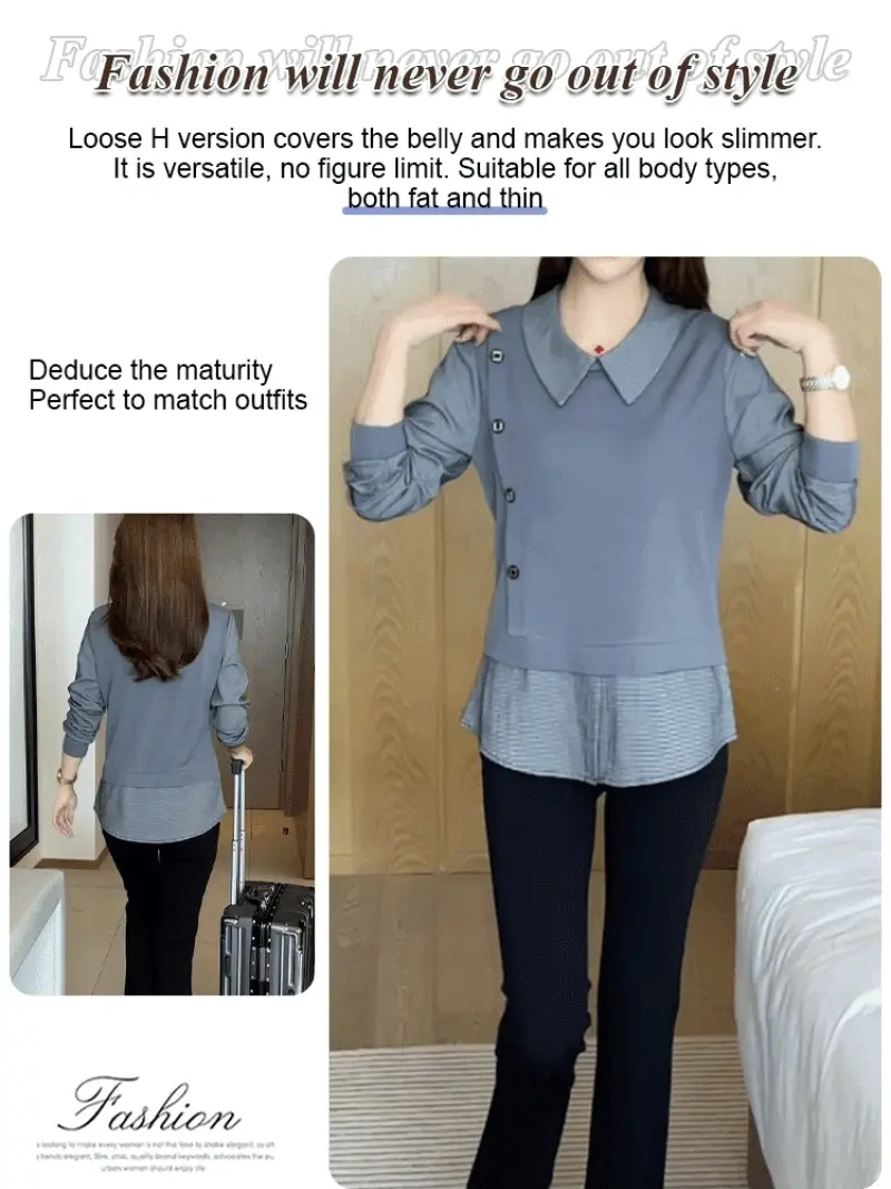 Women's small early fall thin fashion shirt fake two pieces top ageing beautiful shirt