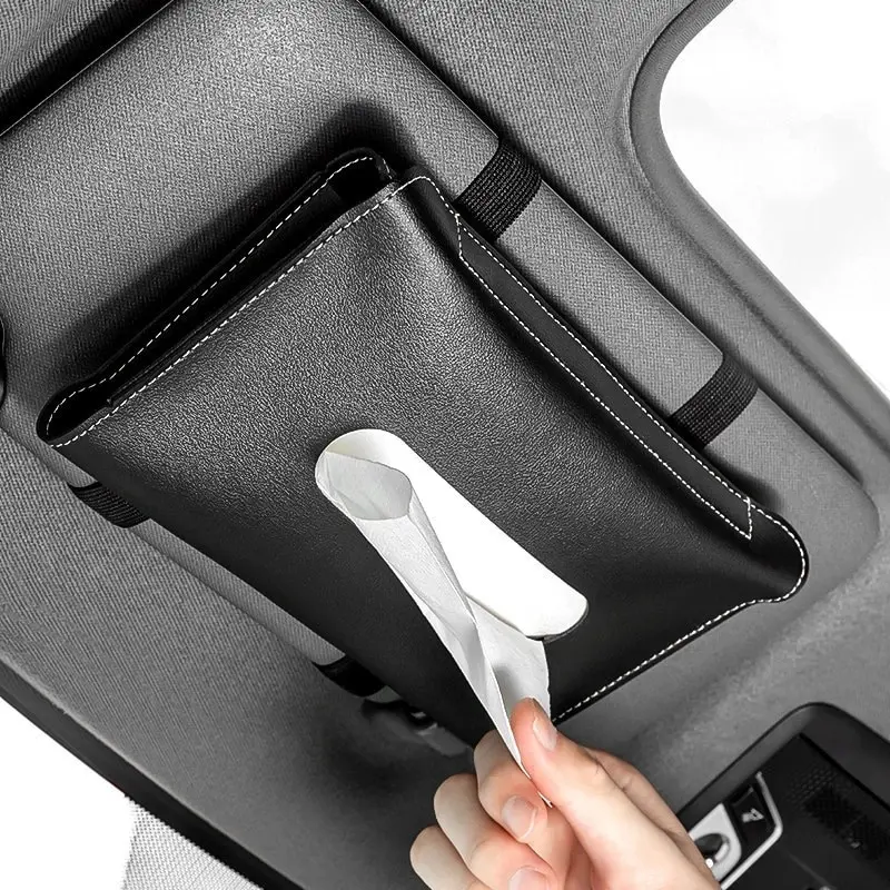 PU Leather Car Sun Visor Hanging Tissue Box Holder Car Tissue Boxes Auto Interior Storage Decoration Accessories
