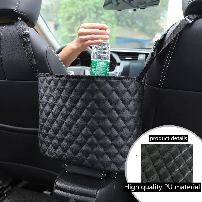 Car Large Capacity Storage Pocket Seat Crevice Net Handbag Holder Luxury Leather Seat Back Organizer Mesh Bag Automotive Goods