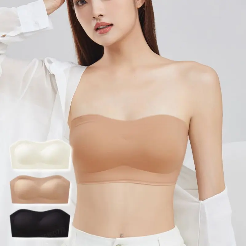 Women's seamless skin-colored strapless tube top invisible non-slip special adhesive strip underwear small chest gathered bra