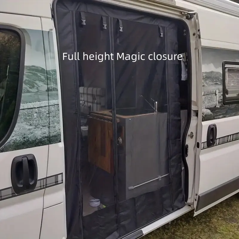 Outdoor RV Door Rolling Curtain Accessories Magnetic Breathable Trailer Wagon