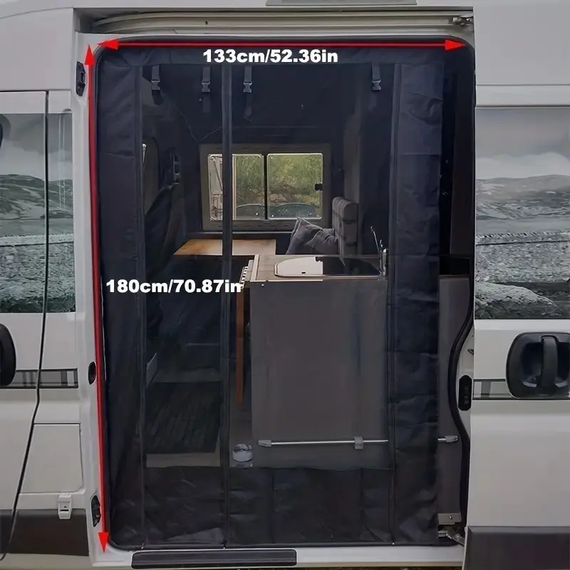Outdoor RV Door Rolling Curtain Accessories Magnetic Breathable Trailer Wagon