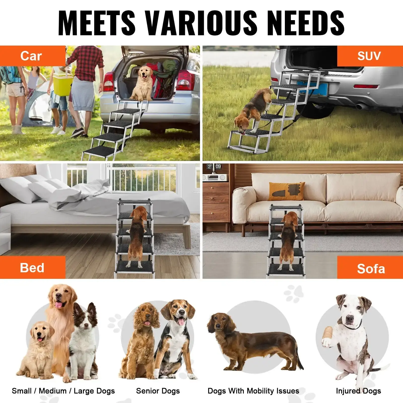 Dog Stair for Cars 5-step Folding Dog Steps Aluminum Loads up to 150 lbs