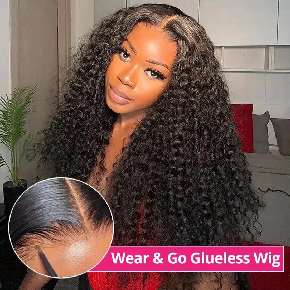 Glueless Wigs Human Hair Ready To Wear Pre-Cut Lace Wig Deep Wave Curly Human Hair Wigs Brazilian Pre Plucked Water Wave Wig