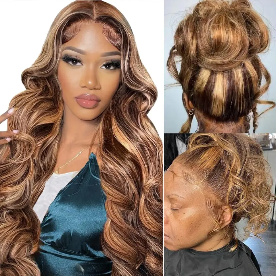 P4/27 Highlight Wig Human Hair 360 Full Lace Wig  Pre Plucked Colored Body Wave Human Hair Wigs For Black Women On Sale