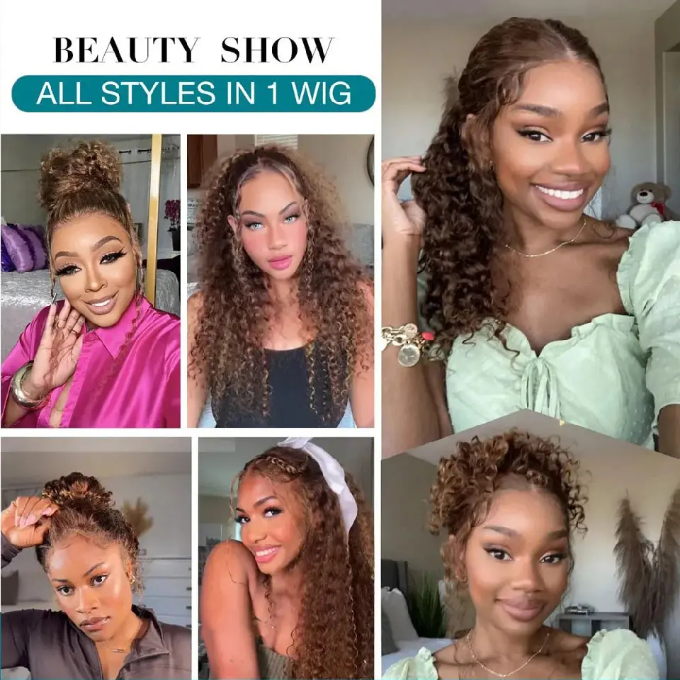 360 Full HD Lace Wig 250 Density Curly Human Hair Wig  30 Inch Chocolate Brown Lace Front Wig Deep Wave Frontal Wig Human Hair