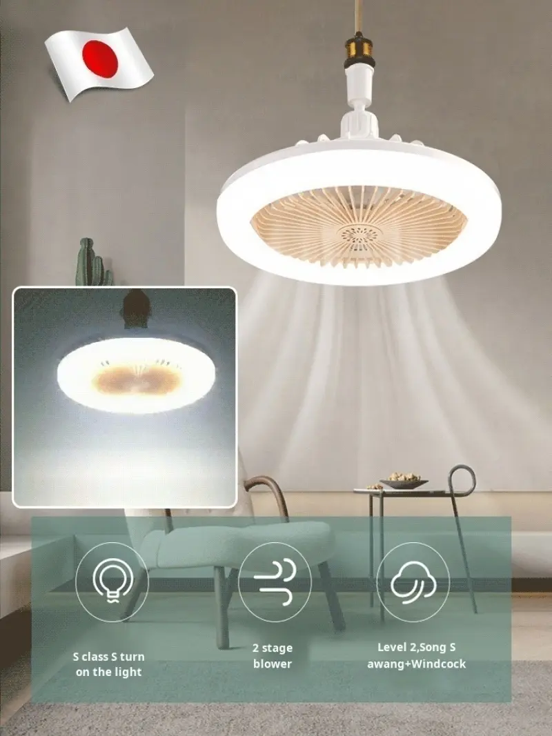 2-in-1 Energy Saving Lamp Multifunctional Ceiling Fan E27 With Led Light 360° Rotation Electric Fan