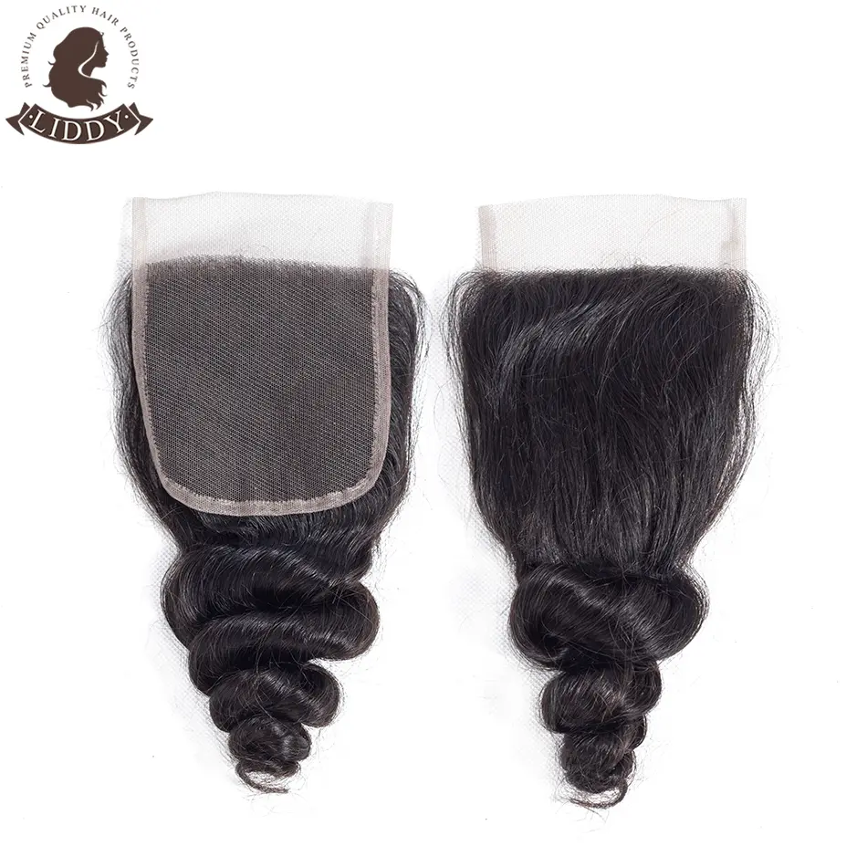 Liddy Loose Wave 4x4 Lace Closures Only Brazilian Loose Deep Human Hair Pre Plucked Transparent Lace Frontal Closure Remy