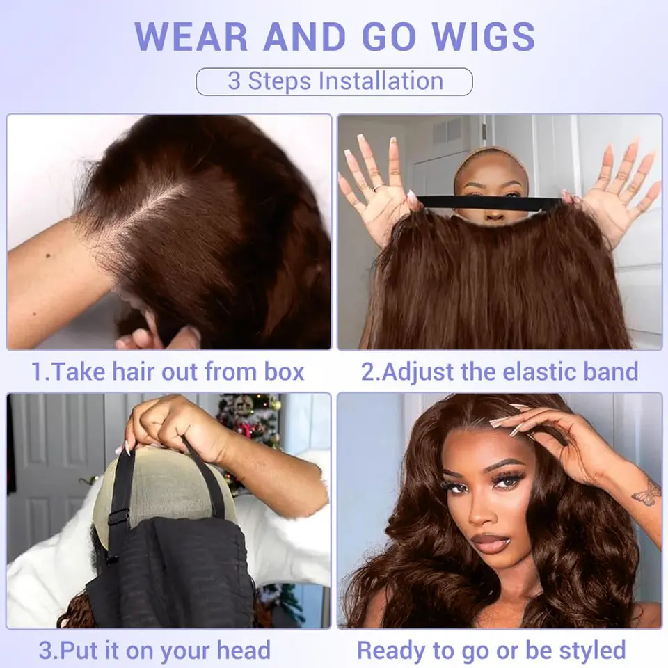 Chocolate Brown Glueless Wigs Human Hair Pre Plucked Pre Cut 5x5 9x6 Wear And Go Glueless Wig Brown Human Hair Wig 250% Remy