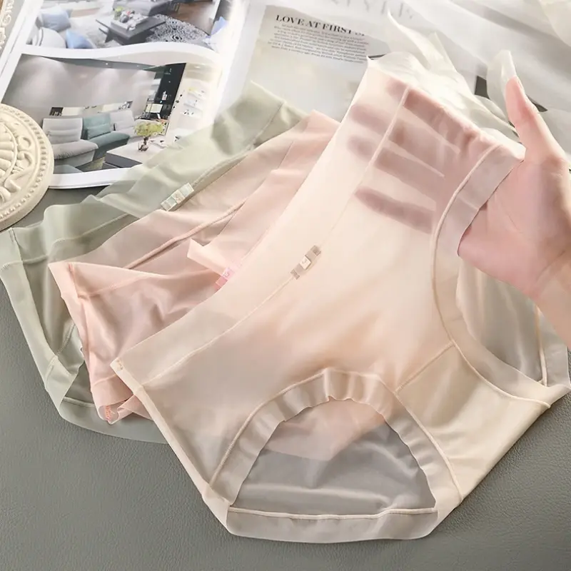 Ice Silk Panties for Women Sexy Transparent Briefs Seamless Breathable Middle Rise Underpants Comfort Soft Underwear Women