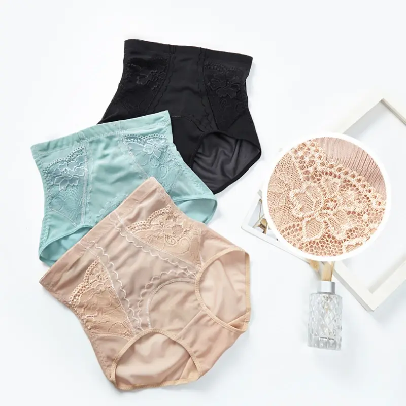 Women High Waist Body Shaper Slimming Butt Lifter Shapewear Solid Color Breathable Lace Underwear Tummy Control Panties Hip Pads