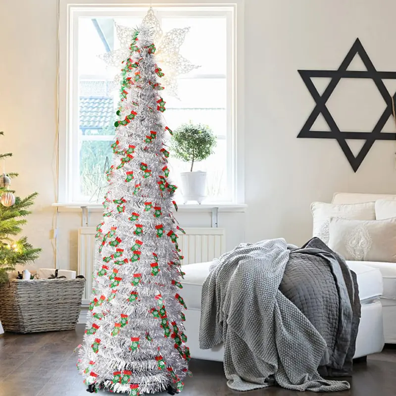 Christmas tree decorations festive romantic silver telescopic folding Christmas tree Christmas stockings retractable party