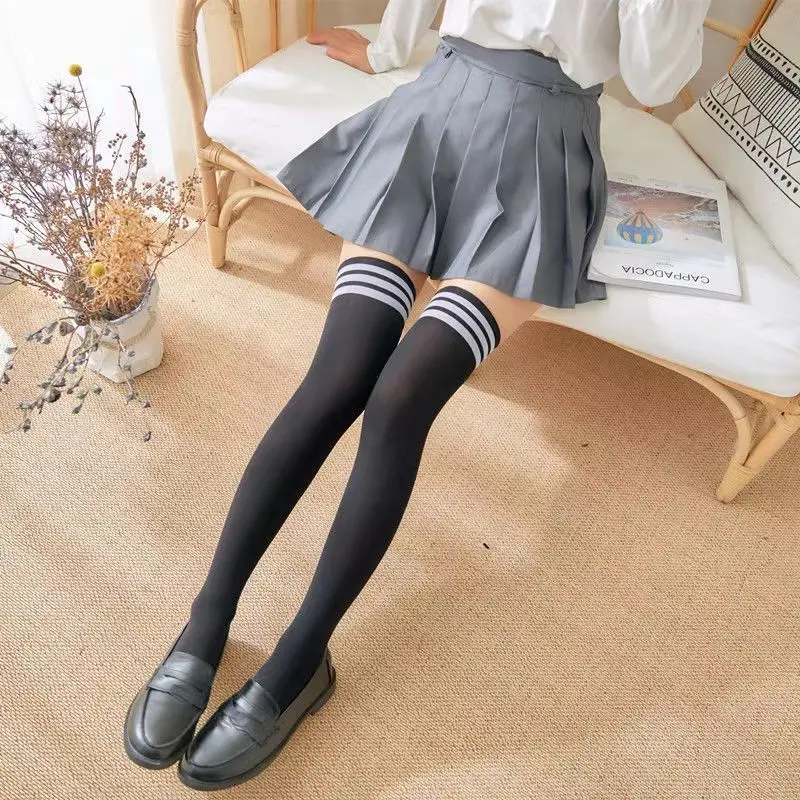 Womens Stockings Solid Knee Striped Women Sexy Long Stockings Female Over Knee Socks Nylon Women's Leg Warmers High Stocking