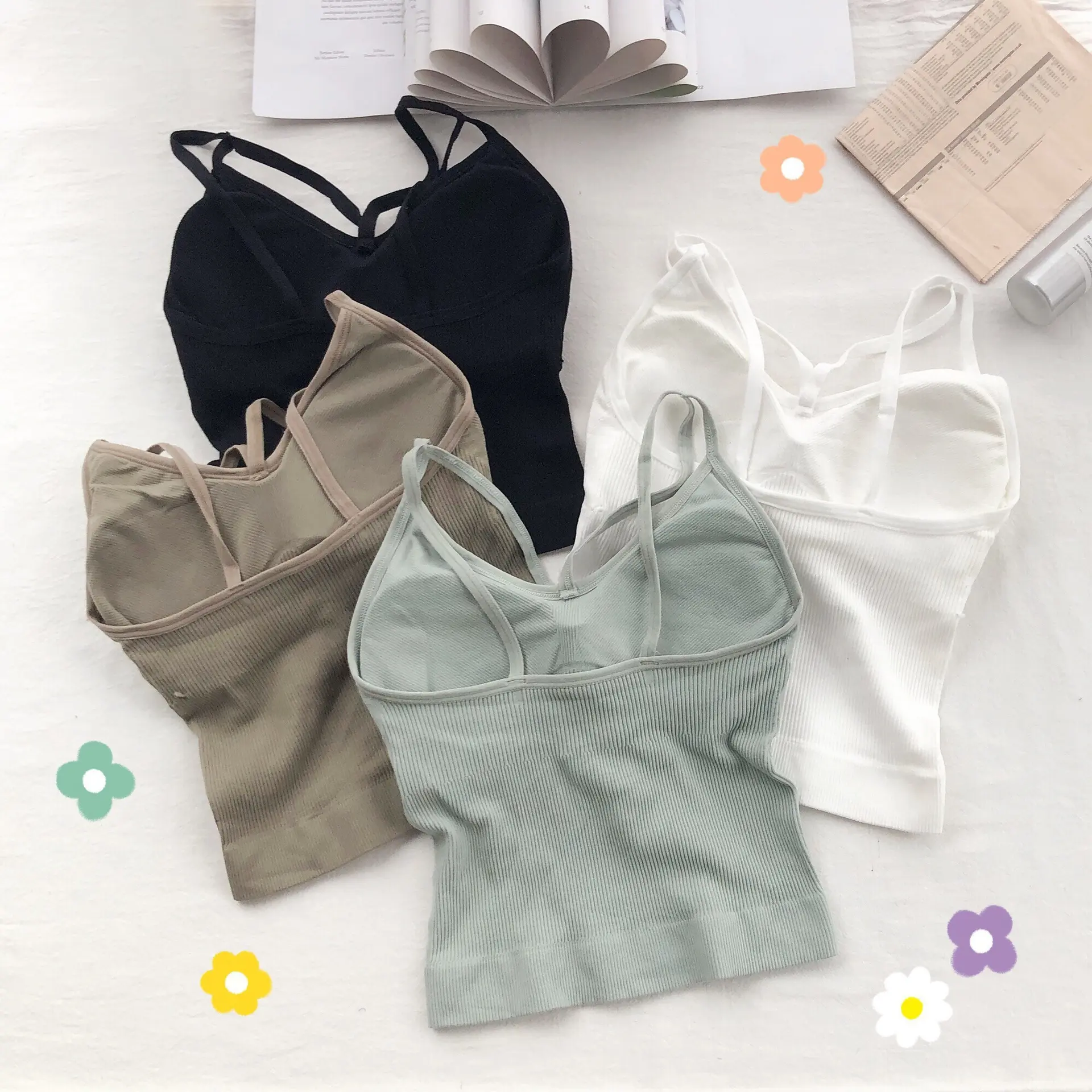 Women Cotton Lingerie Push Up Bra Sexy V Neck Tube Top Fashion Solid Color Underwear Female Soft Brassreie with Chest Pad