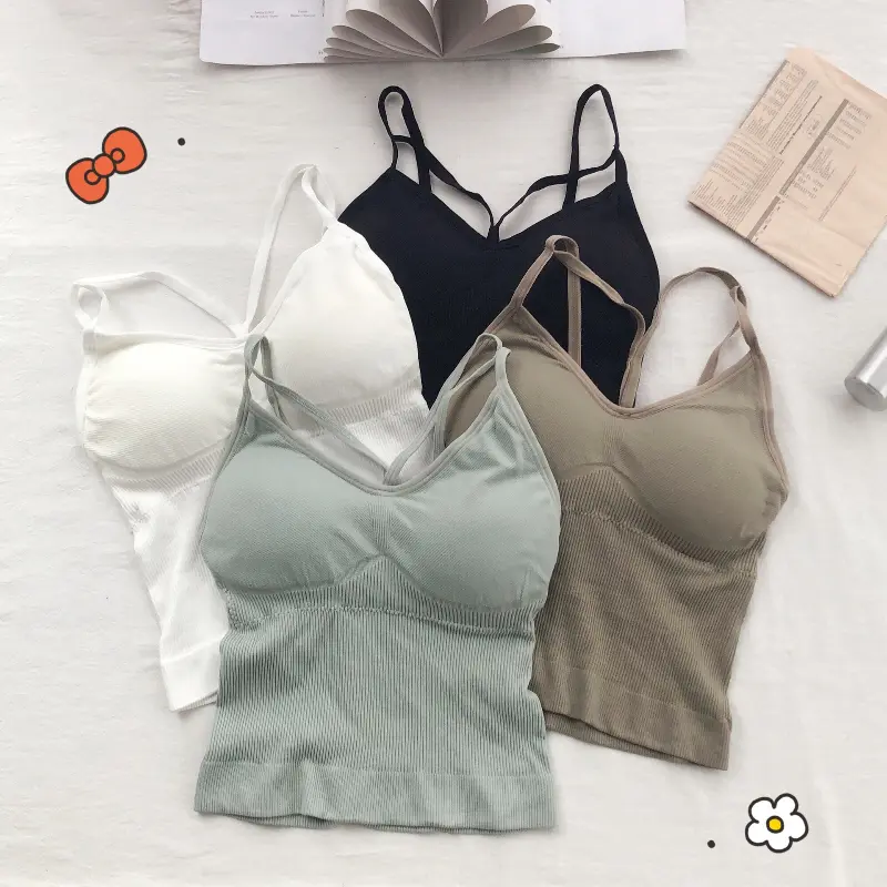 Women's Camisoles Sexy V Neck Tube Top Fashion Wireless Push Up with Chest Padded Tank Top Solid Thread Back Beauty Camisoles