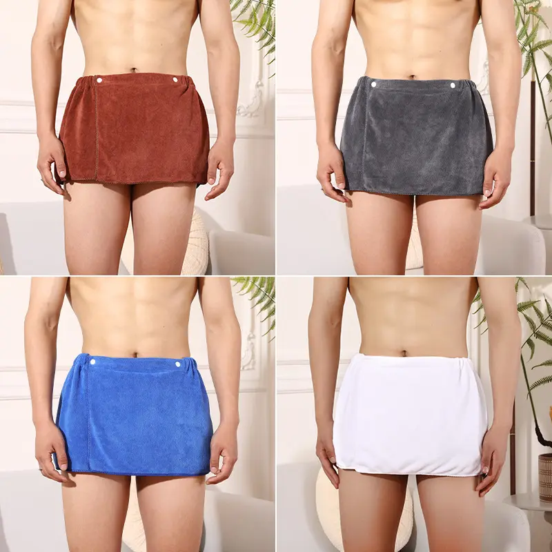Men's Shower Skirt Japanese Shorts Style Homewear Beach Swimming Towel Bathrobe One Piece Button Water Absorption Bath Towel