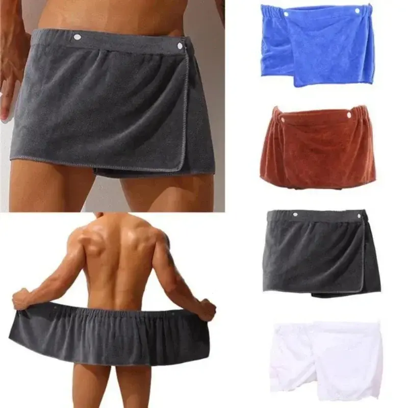 Men's Shower Skirt Japanese Shorts Style Homewear Beach Swimming Towel Bathrobe One Piece Button Water Absorption Bath Towel