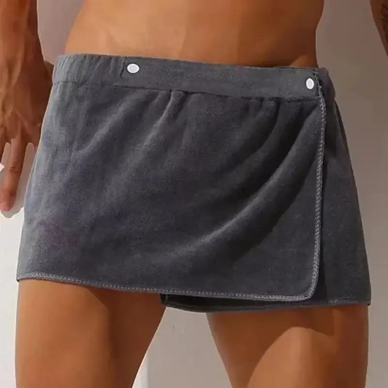Men's Shower Skirt Japanese Shorts Style Homewear Beach Swimming Towel Bathrobe One Piece Button Water Absorption Bath Towel