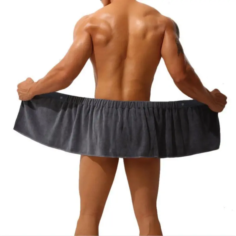 Men's Shower Skirt Japanese Shorts Style Homewear Beach Swimming Towel Bathrobe One Piece Button Water Absorption Bath Towel
