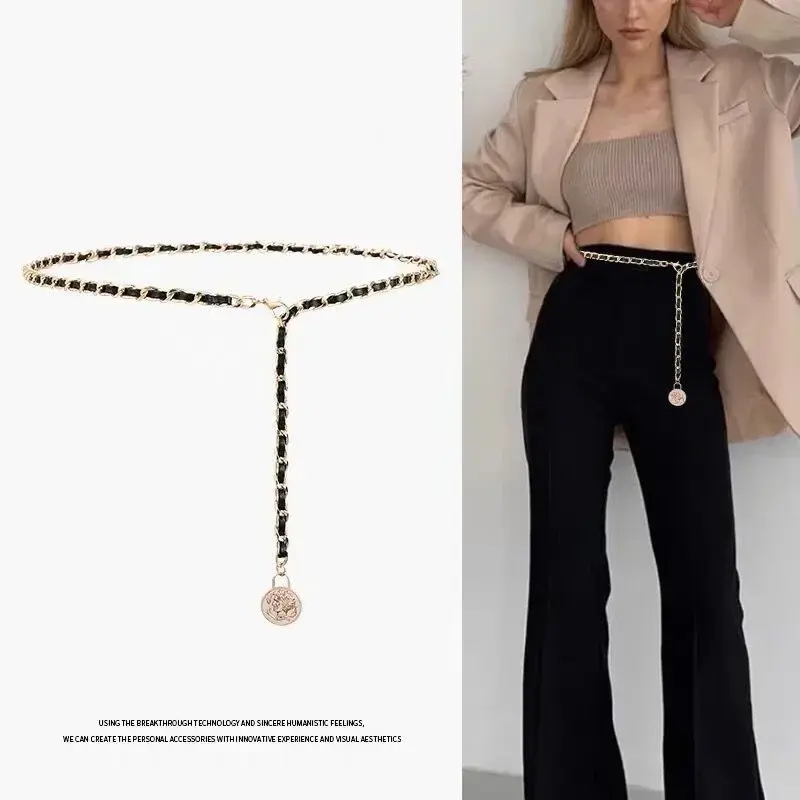 Women Belt  Ladies' Thin Waistband Dress Skirt Chain Belt Luxury Dinner Party Metal Woman Chain Gold Silver Waist Chain Jeans