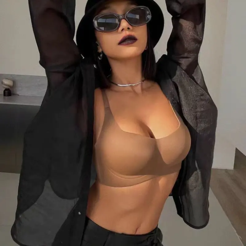 Women's Lingerie Square Collar Without Steel Ring Underwear Solid No Trace Thin Bra Small Breasts Close Together Prevent Sagging