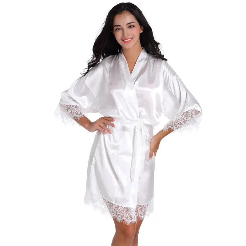Sexy Women's Ice Silk Pajamas Sexy Lace Bathrobe Female Soft Comfortable Bathrobe Large Size Sleepwear V-Neck Bathrobe Pajamas