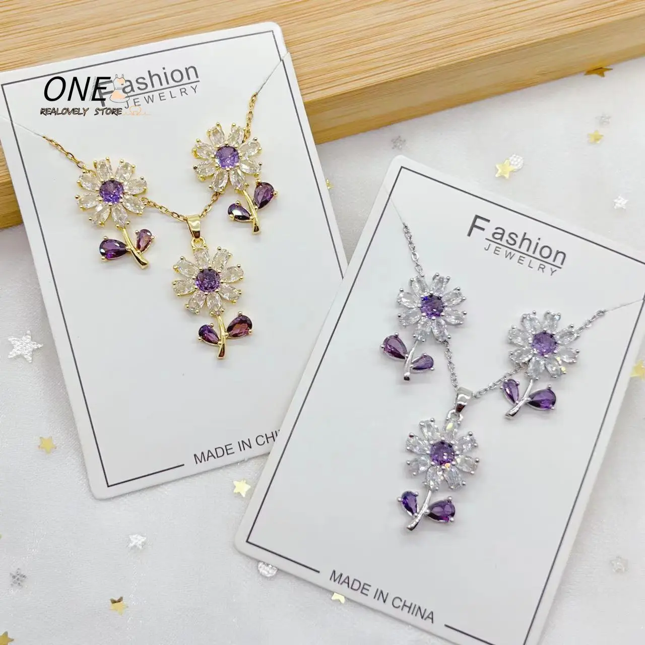 Fashion Plant Pendant Necklace Earrings High Grade Zircon Flower Jewelry Sets Party Gifts For Women Girls