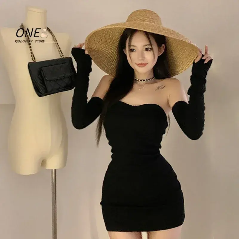 Summer Off Shoulder Short Dress Women's Long Sleeve Backless Mini Dresses Femal Elegant Black Ribbed Sexy Dress Woman Clothes