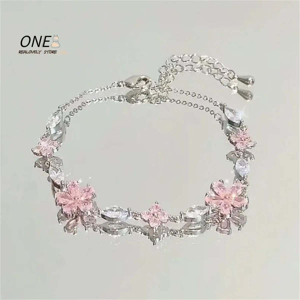 Korean Elegant Cherry Blossom Bow Zircon Bracelet For Women Y2K Sweet Girls Crystal Flowers Bracelets Wedding Party Jewelry Gift