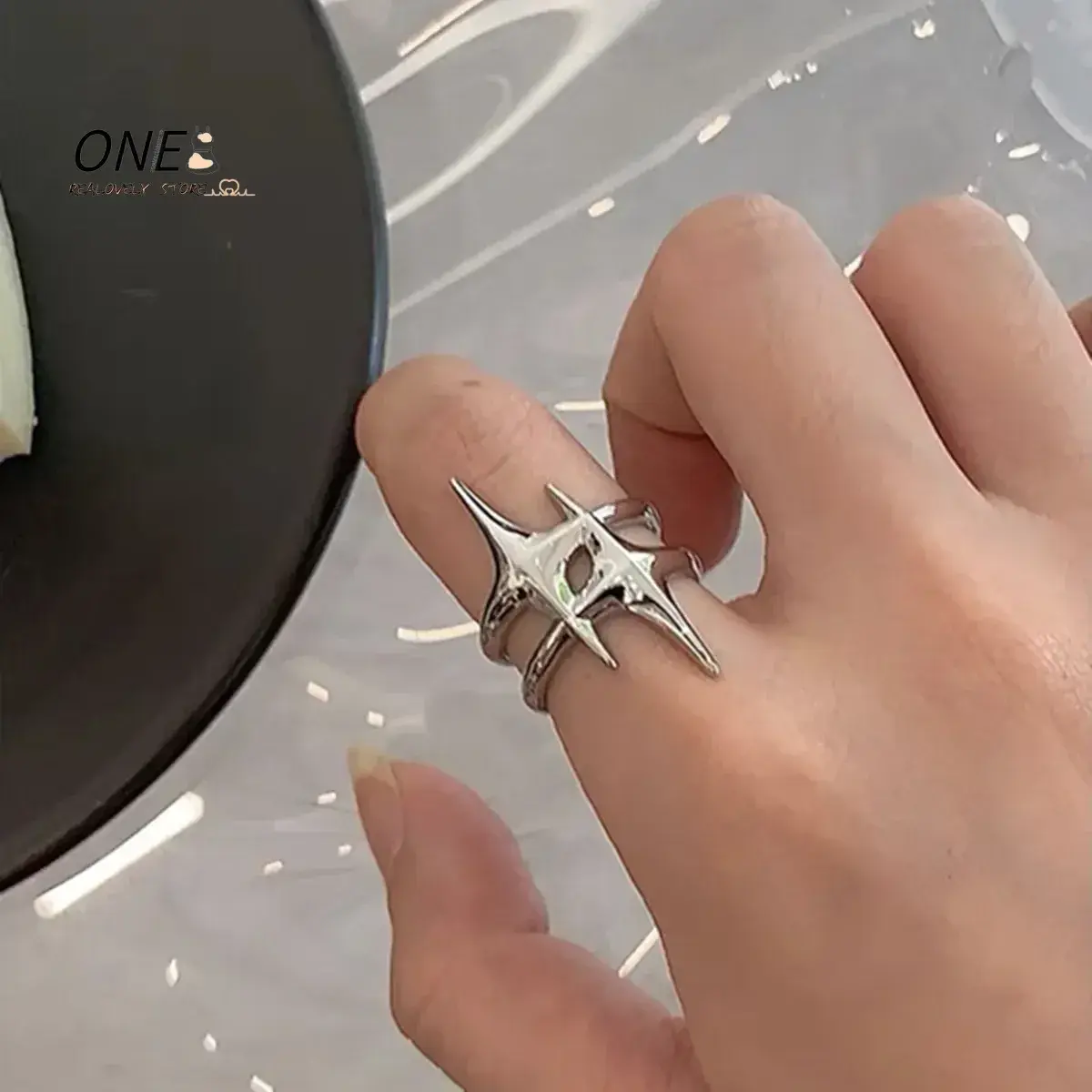 Vintage Irregular Cross Star Couple Ring for Women Men Punk Gothic Sliver Color Adjustable Rings Y2K Egirl Jewelry Gift