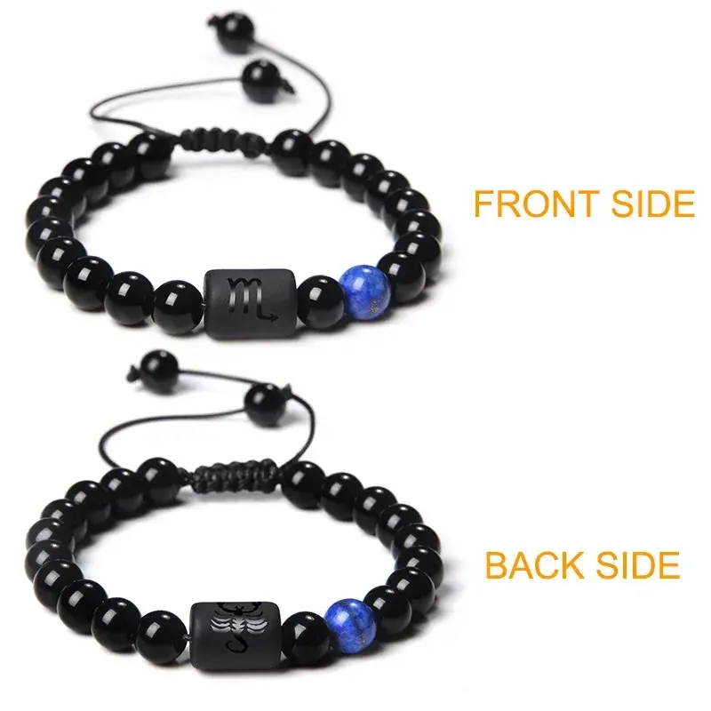 12 Constellation Obsidian Bracelet Fashion Couples Bangles Natural Stone Shiny Black Onyx Beads Bracelets