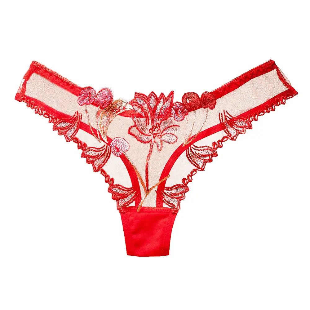 Sexy Lace Floral Thong Ladies Panties Embroidered Mesh Yarn Perspective Young Women Girls Underwear Hot T Pants G-String Thongs