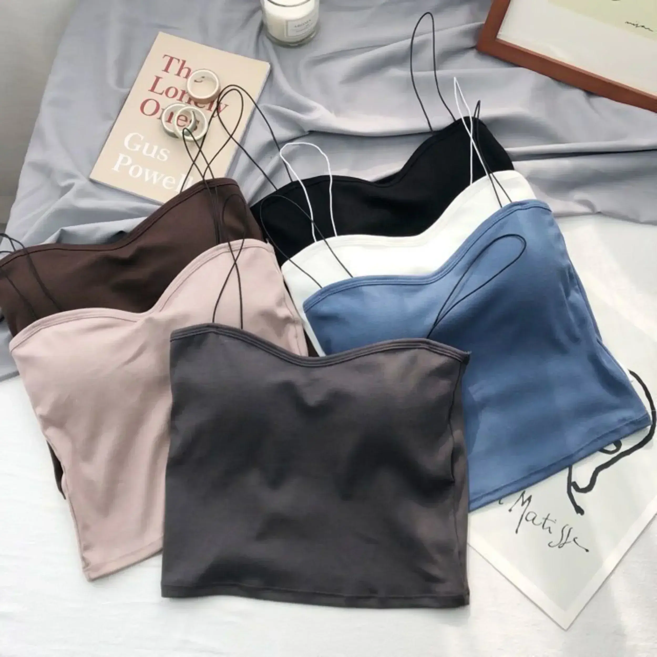 Women's Solid Sweet Camisole With Chest Pad Slimming Fit Fashion Yoga Sports Casual Versatile Cropped Top With Built In Bra