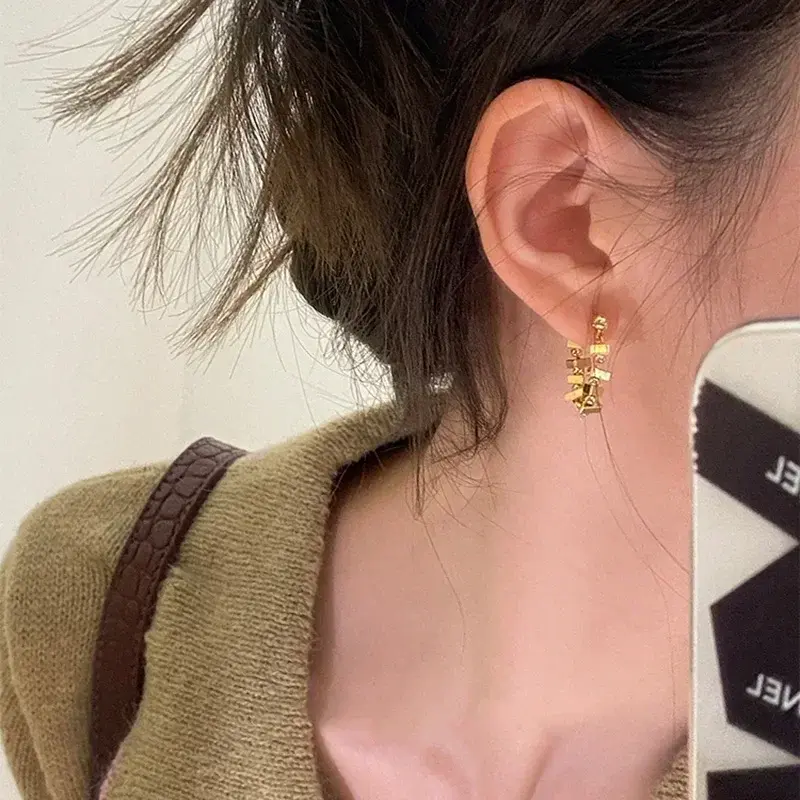Niche Design Geometric Square Chain Earrings for Women New Retro Simple Temperament Earrings Trendy Jewelry Accessories