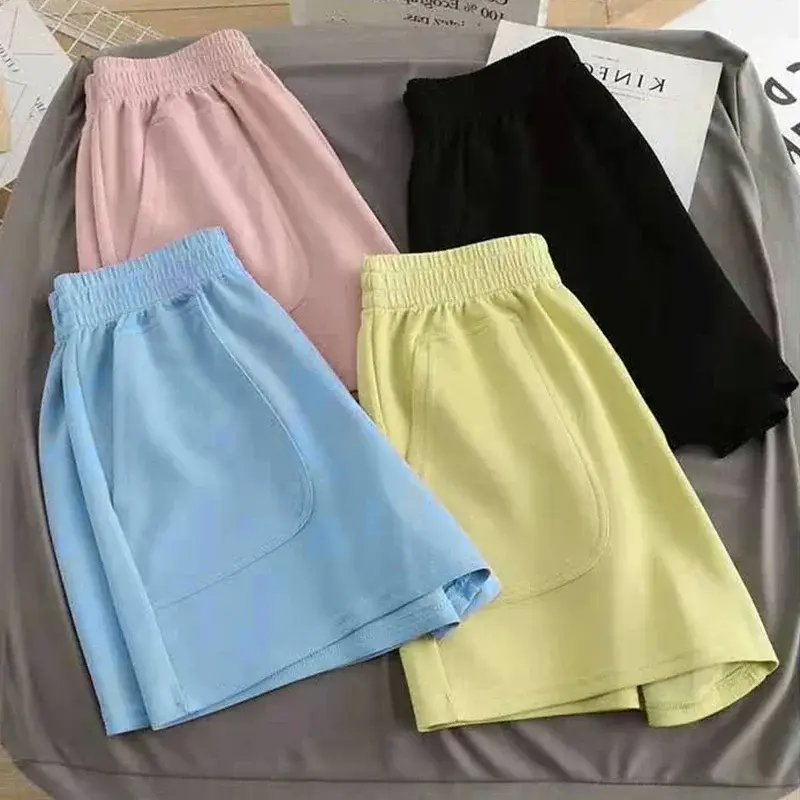 Summer Women's Shorts High Waist Casual Sports Shorts Loose Homewear Bottoms Elastic Hot Pants Solid Wide Leg Sweat Short