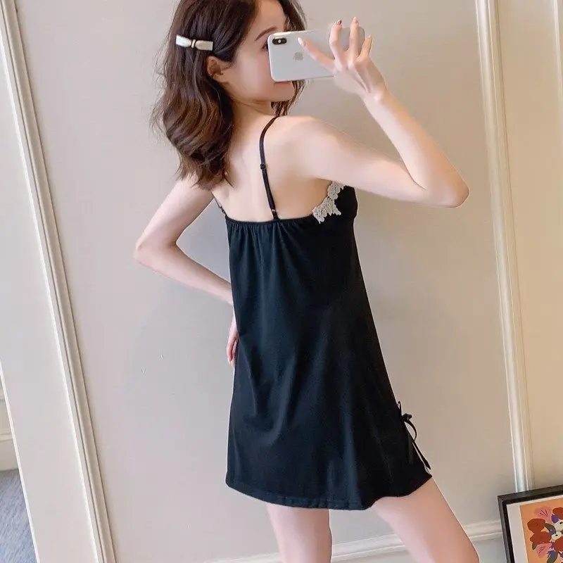 Hot Sexi Women Satin Sexy Bowknot Lace Lingerie Lencería Babydoll V-neck Sleepdress Underwear  Robes for Women Dress
