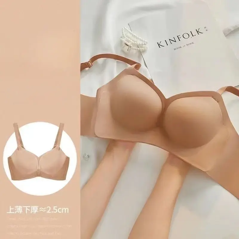4cm Thickened Steamed Bun Fixed Cup Integrated External Expansion Underwear Women's Flat Chest Small Chest Gathered Big Bra Bras