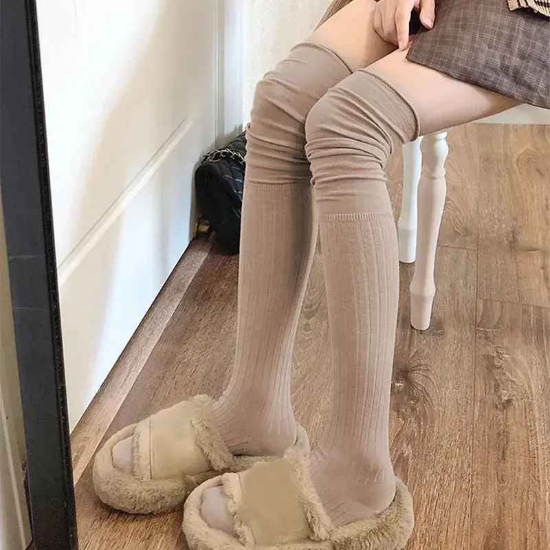 Women Over The Knee Cotton Leg Warmers Japanese Thigh High Long Stockings Autumn Female Thermal Long Tube Socks Stockings