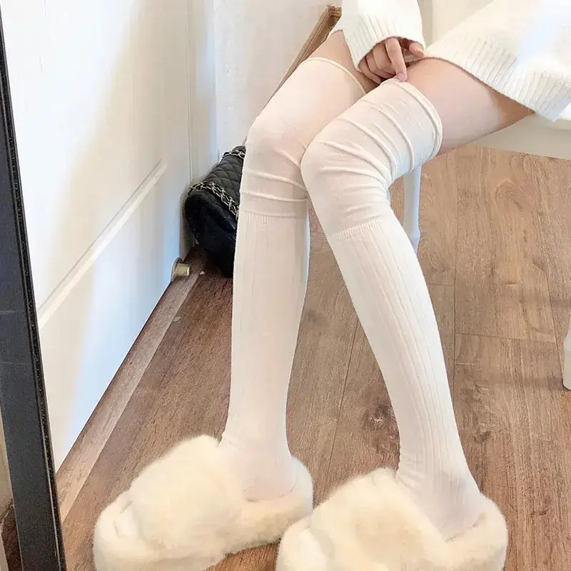 Women Over The Knee Cotton Leg Warmers Japanese Thigh High Long Stockings Autumn Female Thermal Long Tube Socks Stockings