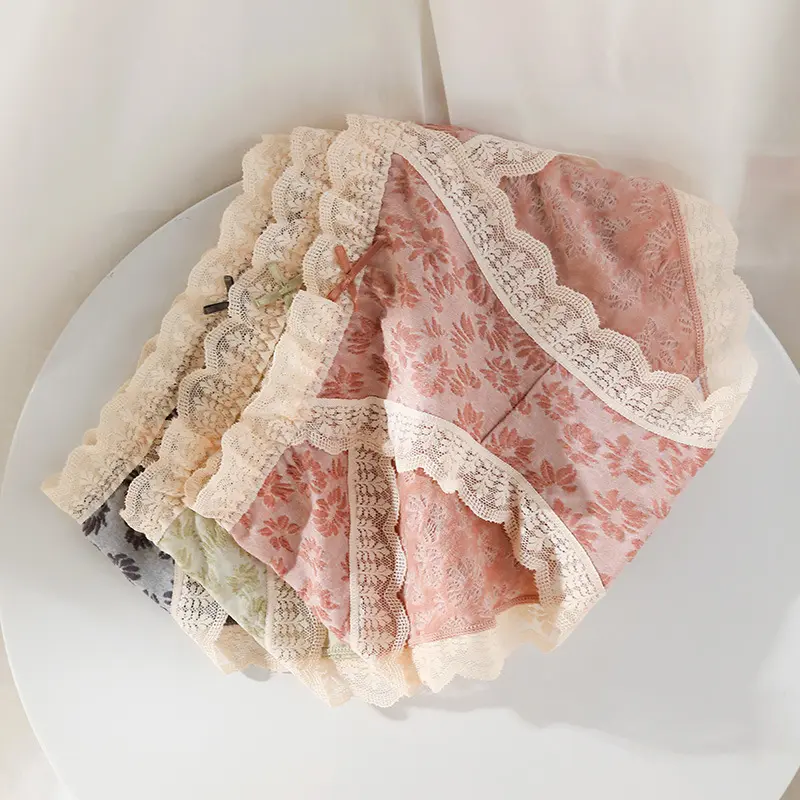 M-XL Sexy Lace Panties Women's Underwear Panty Plus Size Fashion Flower Briefs Mid Waist Seamless Underpants Female Lingerie