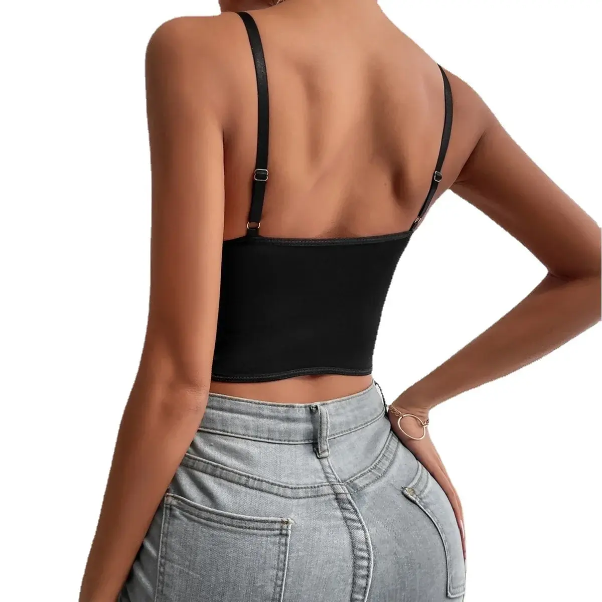 Women Mesh Camisole Solid Lace Hollow Sleeveless Backless Spaghetti Strap Crop Tops Female Skinny Clubwear Summer Camis