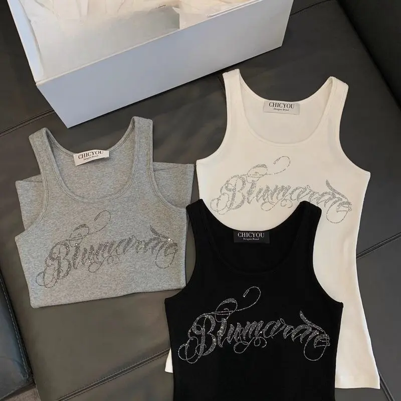 Letter Print Women Sexy Gothic Street Tshirt Y2k Aesthetic Hip Hop Sleeveless Vest Rock Vintage Women Clothes Harajuku Tee