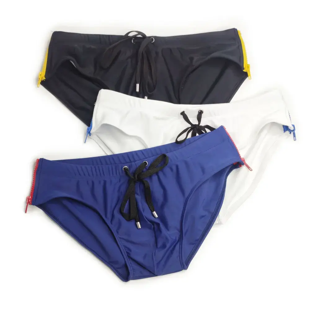 New Side Double Zipper Swimsuits Man Sexy Swim Breifs For Gay men Fashion Swimming Trunks Shorts Surf Swimwear Male