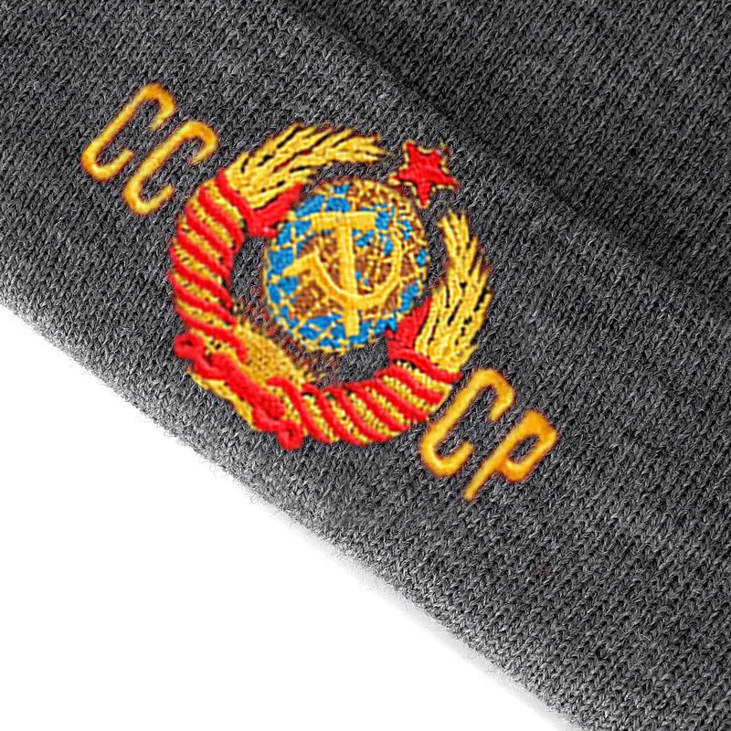 Casual Embroidery CCCP USSR Hat Cotton Flexible Warm Beanie Hats for Autumn Winter Russia Knitted Hip-hop Beanies Cap Unisex
