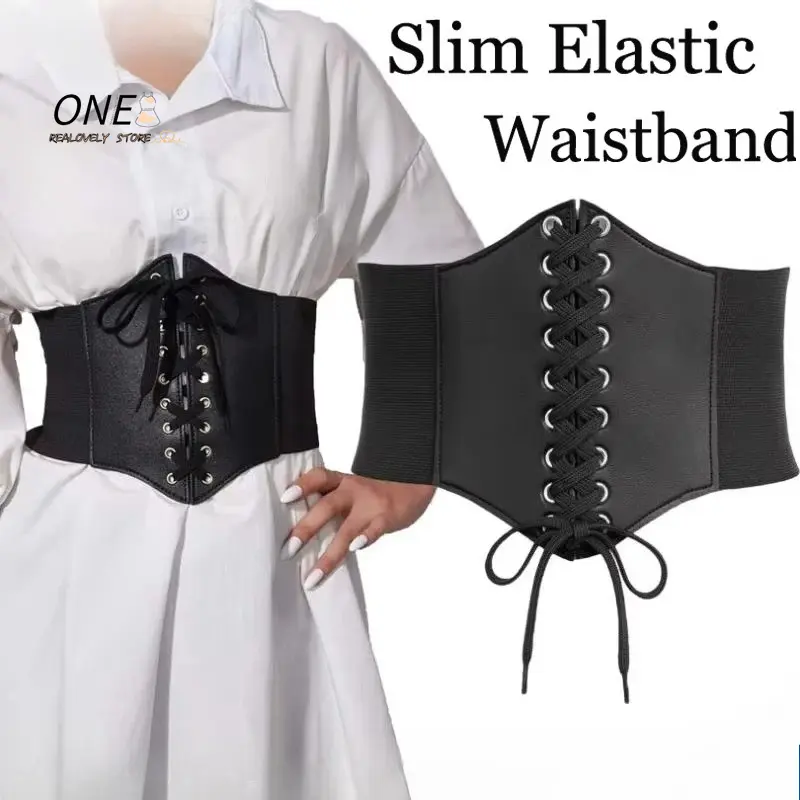 Vintage Slim Elastic High Waist Belt Women Simple Black Lace-up Pu Corset Punk And Gothic Curve Shaper Slimming Waist Belt New